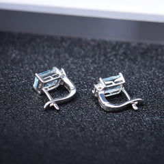 Emerald Cut Natural Blue Topaz Stud Earrings