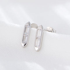 Geometric Rectangle with Zircon Silver Studs Earrings for Women