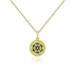 (Pendant Only) Lotus Pattern Series White Zircon Enamel Circle Silver Pendant for Women