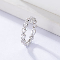 Round and Marquise White Zircon Sterling Silver Ring