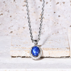 Luxury Jewelry Design Six Starlight Synthetic Colourful Gemstone Soleste Halo Oval Shape Pendant Silver Necklace for Women