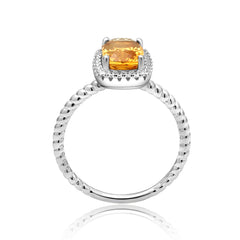Natural Crystal Rectangle Soleste Halo Silver Ring for Women