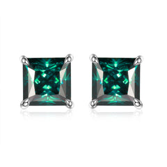 Solitaire 1.0 Carat Princess Cut Moissanite Silver Stud Earrings