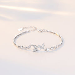Double Flying Zircon Butterfly Silver Bracelet for Women