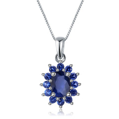 European Design Inlaid Sapphire Pendant Silver Necklace for Women