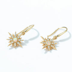 Round Opal Zircon Sun Pendant Sterling Silver Hook Earrings