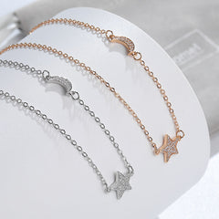 Zircon Star Pendant with Moon Silver Necklace for Women