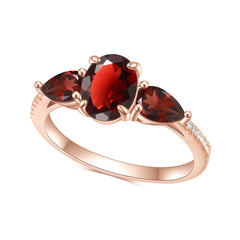 Pear Shape and Oval Shape Natural Garnet Rose Gold Silver Ring