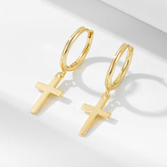 Polished Latin Cross Pendant Sterling Silver Hoop Earrings