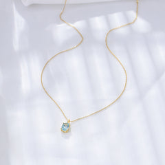 Oval Shape Sky Blue Topaz Sterling Silver Necklace for Women