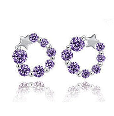 Circle with Zircon Lucky Star Silver Studs Earrings for Women