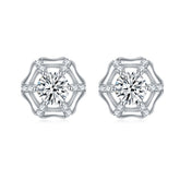 Round Zircon Bamboo Circle Silver Studs Earrings for Women