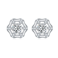 Round Zircon Bamboo Circle Silver Studs Earrings for Women
