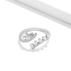 Snowflake Pearl Zircon Opening Silver Ring