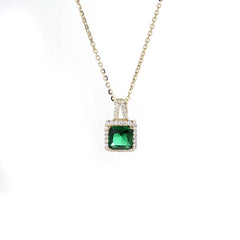 Soleste Halo Square Emerald Green Zircon Silver Necklace