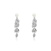 Freshwater Pearl Wheat Ear with Zircon Silver Drop Earrings for Women