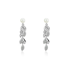 Freshwater Pearl Wheat Ear with Zircon Silver Drop Earrings for Women