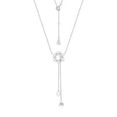 Christmas Zircon Pearl Snowflake Tassel Sterling Silver Necklace