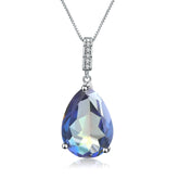 European Style Inlaid Natural Crystal Three Prongs Pear Drop Pendants Silver Necklace for Women