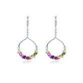 Exaggerated and Advanced Design Inlaid Colorful Gemstone Circle Sterling Silver Drop Earrings for Women