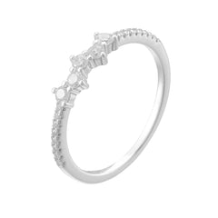 Five Small Round Zircon Slim Half Eternity Sterling Silver Ring