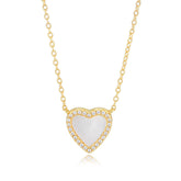 Heart-shaped Mother of Pearl with Zircon Pendant Silver Necklace for Women