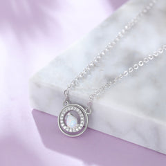 Pear Shape Opal Circular Zircon Sterling Silver Necklace