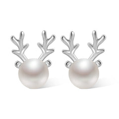 Freshwater Pearl Elk Silver Stud Earrings for Women