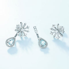 Pear Shape Blue Topaz Pendant Zircon Snowflake Sterling Silver Drop Earrings