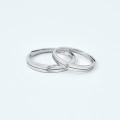 Single Line Pattern with Zircon Silver Couple Ring