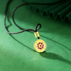 Lotus Pattern Series Two-sided Enamel Purple Zircon Circle Pendant Silver Necklace for Women