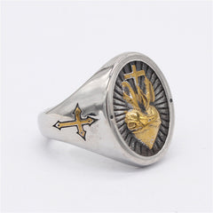 Cross Heart Oval Titanium Steel Ring for Men
