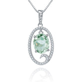 Light Luxury Premium Fashion Style Inlaid Natural Crystal Oval Shape Pendant Silver Necklace for Women