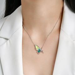 Butterfly Elf Green Zircon Silver Necklace