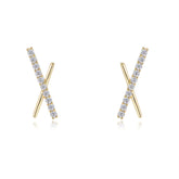 Zircon X-shape Silver Studs Earrings for Women