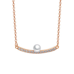 Single Row Zircon with Pearl Pendant Silver Necklace for Women