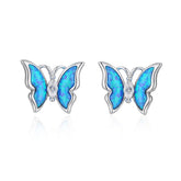 Blue Opal Stone with Marquise Zircon Butterfly Silver Studs Earrings for Women