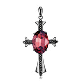 Black Cross Oval Red Zircon Silver Pendant