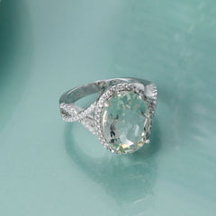 10*14mm Natural Oval Green Crystal Soleste Halo Luxury Sterling Silver Ring