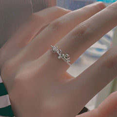 Flower Kitten Silver Ring for Women
