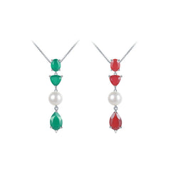 Luxury Personality Jewelry High Grade Style Colourful Agate with Natural Pearl Pendulous Pendant Silver Necklace for Women