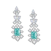 Rectangular Green Zircon Flower Tassel Drop Earrings
