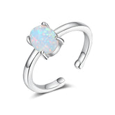 Four Prongs Oval Opal Opening Sterling Silver Ring