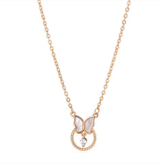 Mother of Pearl Butterfly with Zircon Silver Necklace for Women