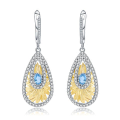 Italian Creative Sunflower Pear Drop Silver Drop Earrings for Women