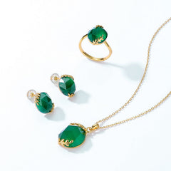 Willow Leaf Oval Green Agate Opening Sterling Silver Ring