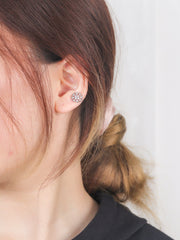 Hollow Disc Zircon Silver Stud Earrings