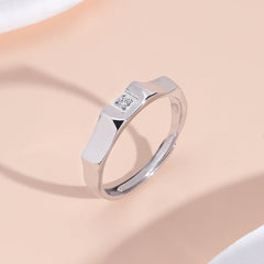 Round Zircon Wave Surface Design Opening Sterling Silver Ring