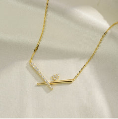 Chopsticks Love Zircon Silver Necklace