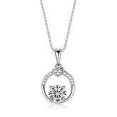 Round Zircon Hollow Circle with Small Heart Pendant Silver Necklace for Women